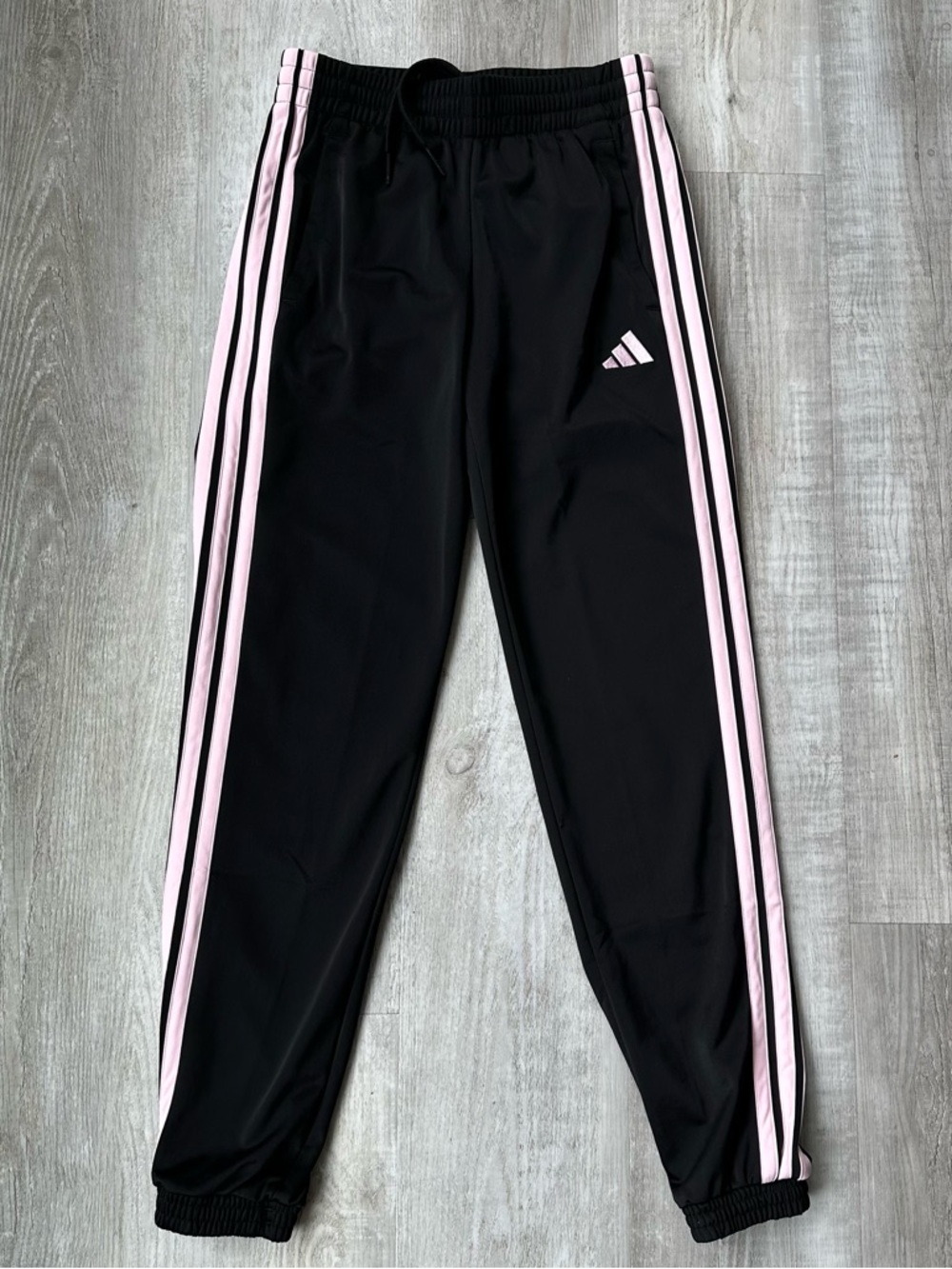 Adidas Black Joggers with Pink Stripes